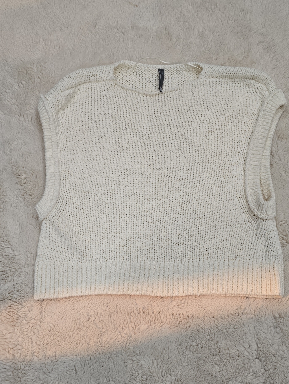 Anthropologie Cream Knit Sleeveless Crewneck Vest